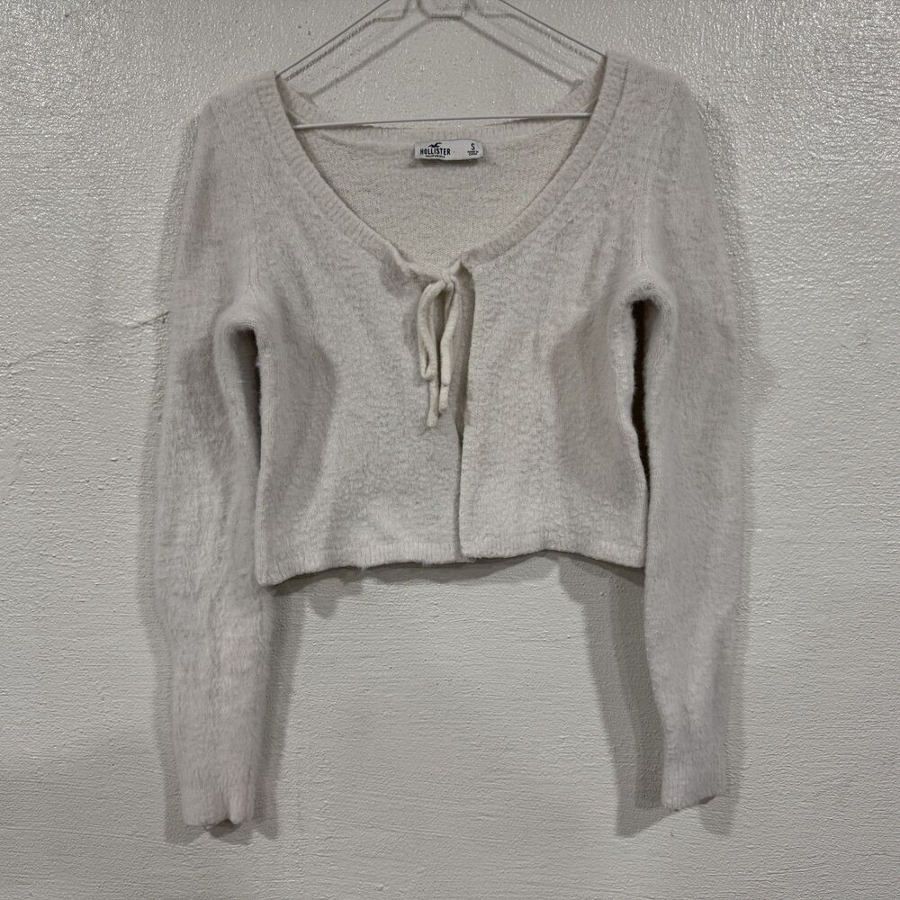 Hollister Sweater Girls Small Fuzzy Long Sleeve Tie Front Soft Knit Cropped